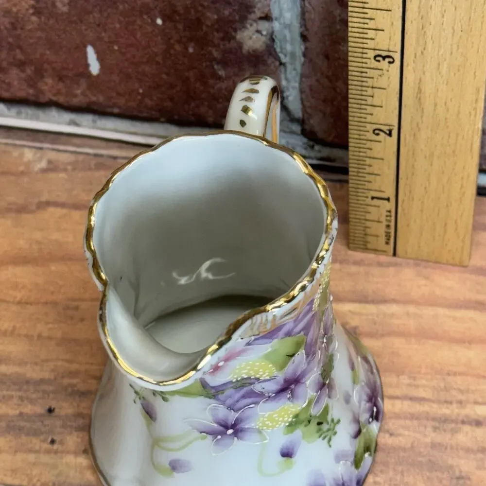 Antique Nippon Morimura Gumi Moriage Maple Leaf Mark Floral Pitcher Vase‎